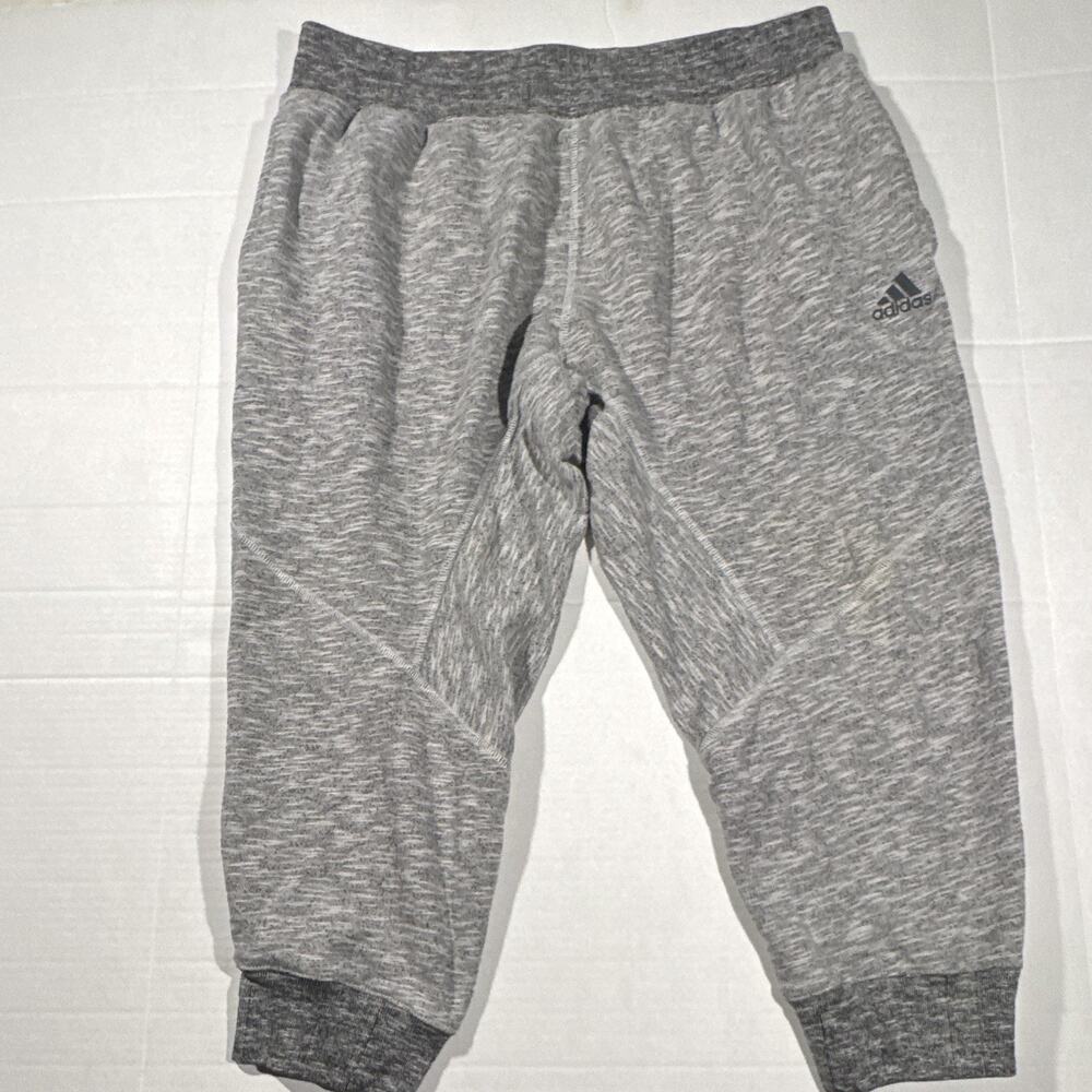 adidas Men's Gray Fleece Jogger Pants XL Drawstring Pockets Tapered Leg